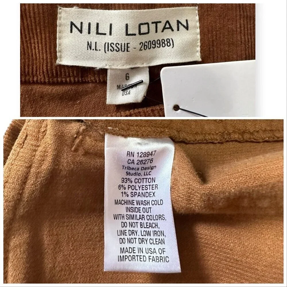 NILI LOTAN Jenna Pants in Corduroy, Color Maple, Size 6,  New with tags